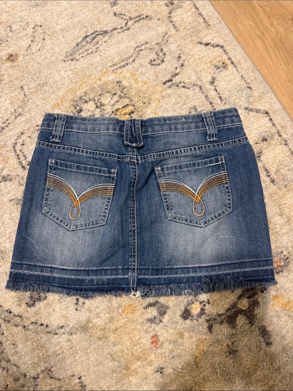 SO Denim Mini Skirt with Embroidered Back Pockets - Blue